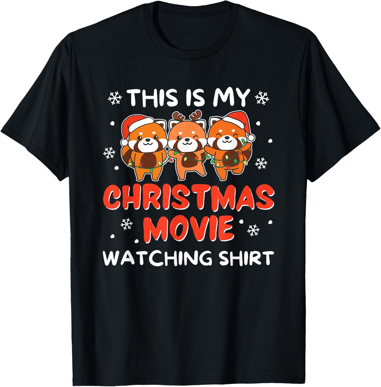 Red Panda Christmas Movie Watching T-Shirt - T-Shirt | Black