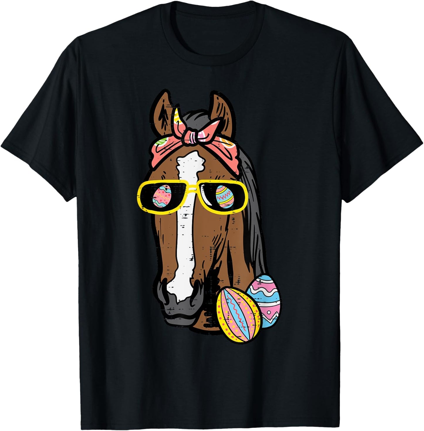 Easter Horse Face Cowgirl Equestrian Women Girls Kids Teen T-Shirt - T-Shirt | Black
