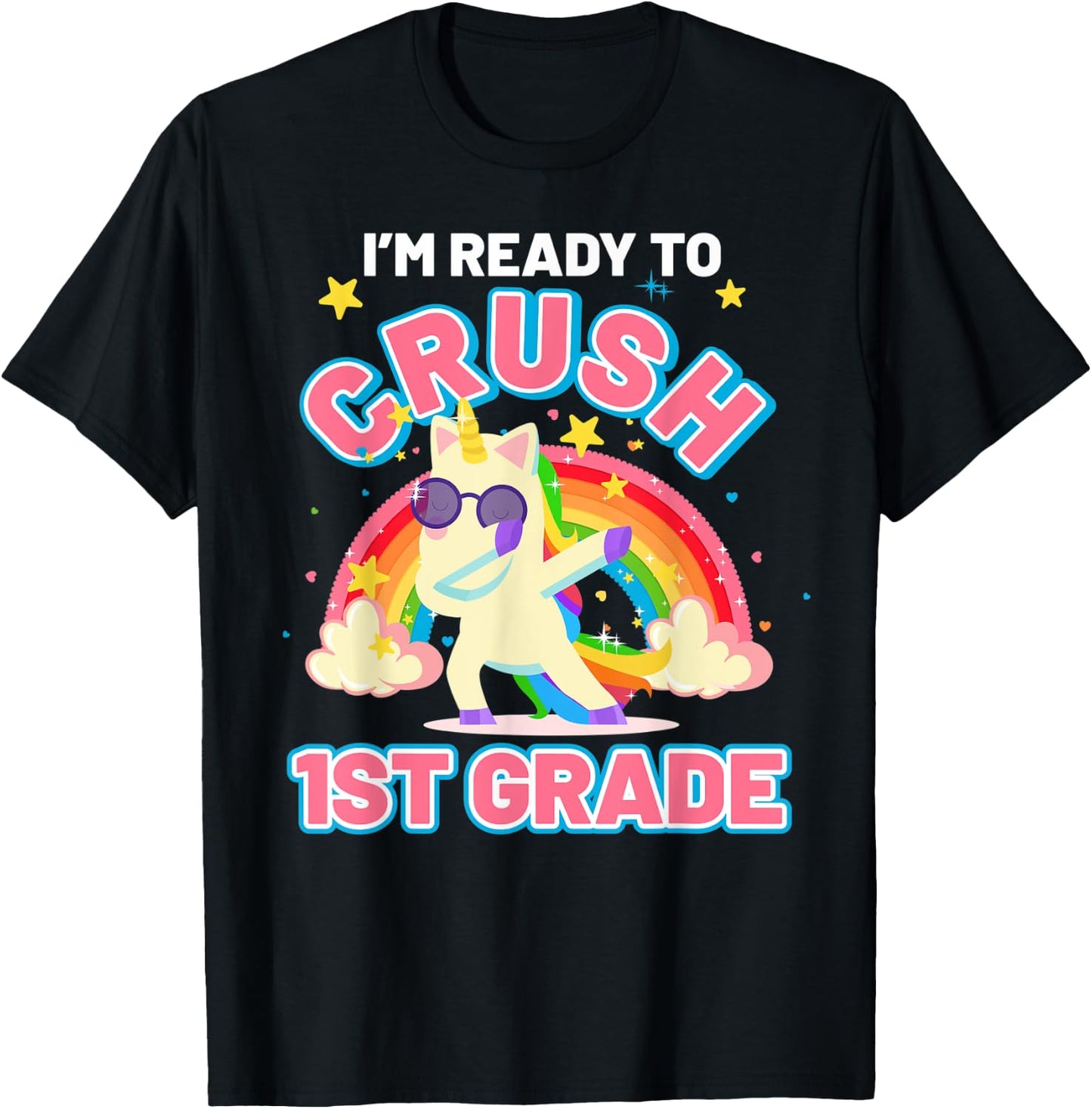 Welcome Back To School Unicorn Crushing 1st Grade T-Shirt - T-Shirt | Black