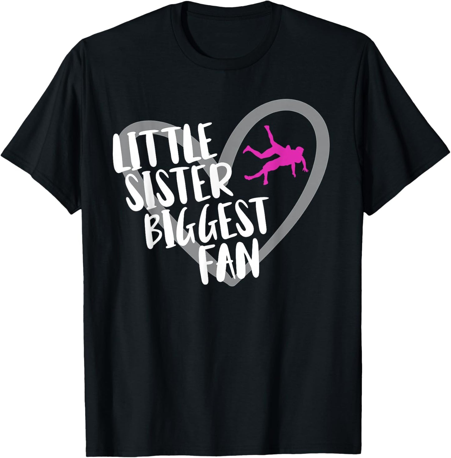 Wrestling Sister Heart Little Sister Biggest Fan T-Shirt - T-Shirt | Black