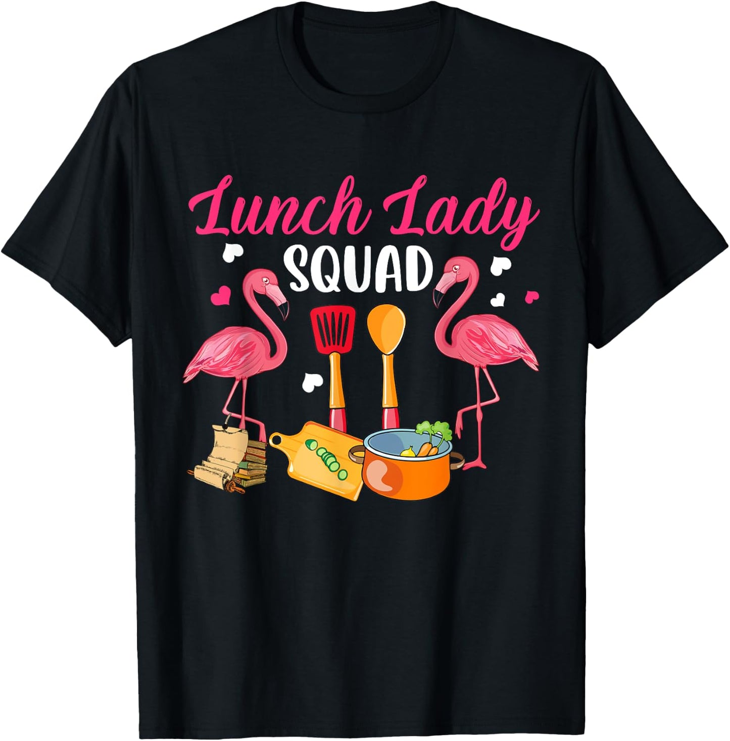 Lunch Lady Squad Couple Cute Flamingos Matching Proud Job T-Shirt - T-Shirt | Black