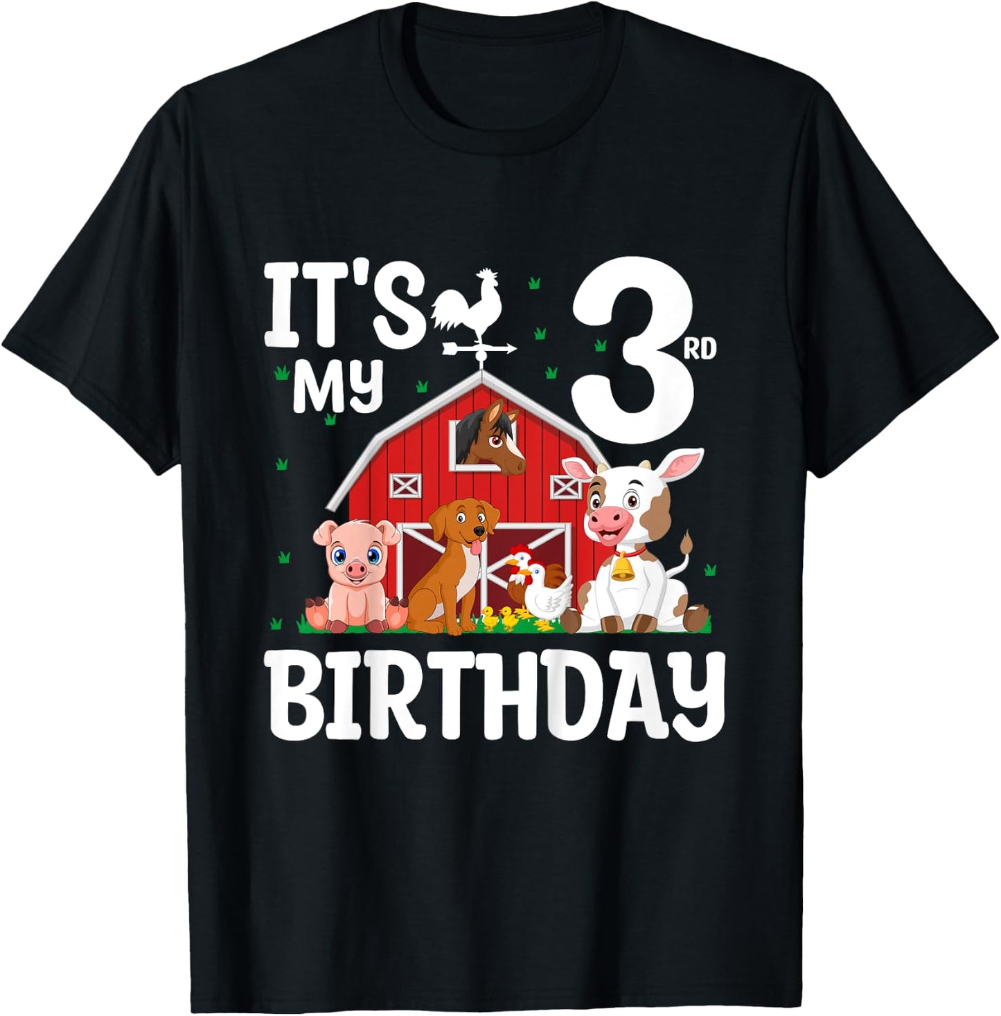 It's My 3rd Birthday Farm Animal 3 Years Old Birthday Party T-Shirt - T-Shirt | Black