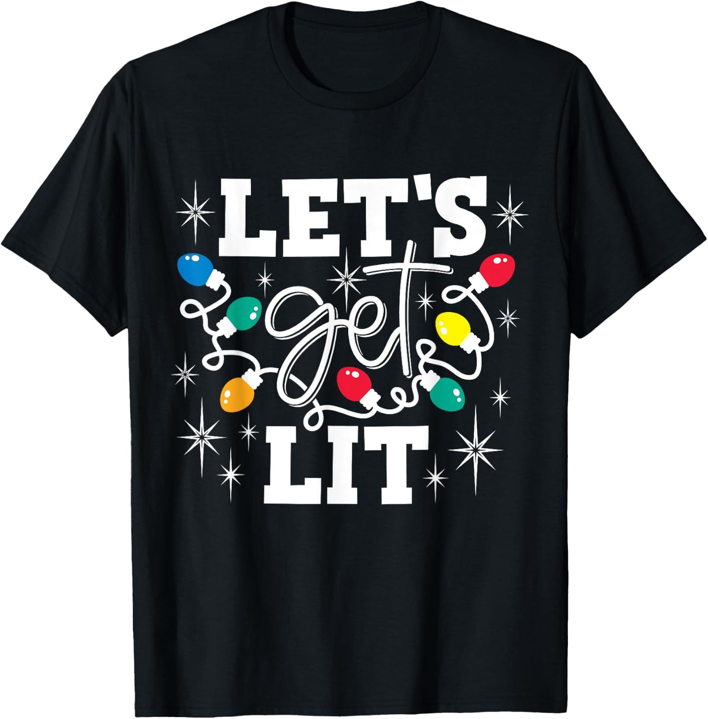 Let's Get Lit Drinking Santa Hat Christmas Lights Funny T-Shirt - T-Shirt | Black