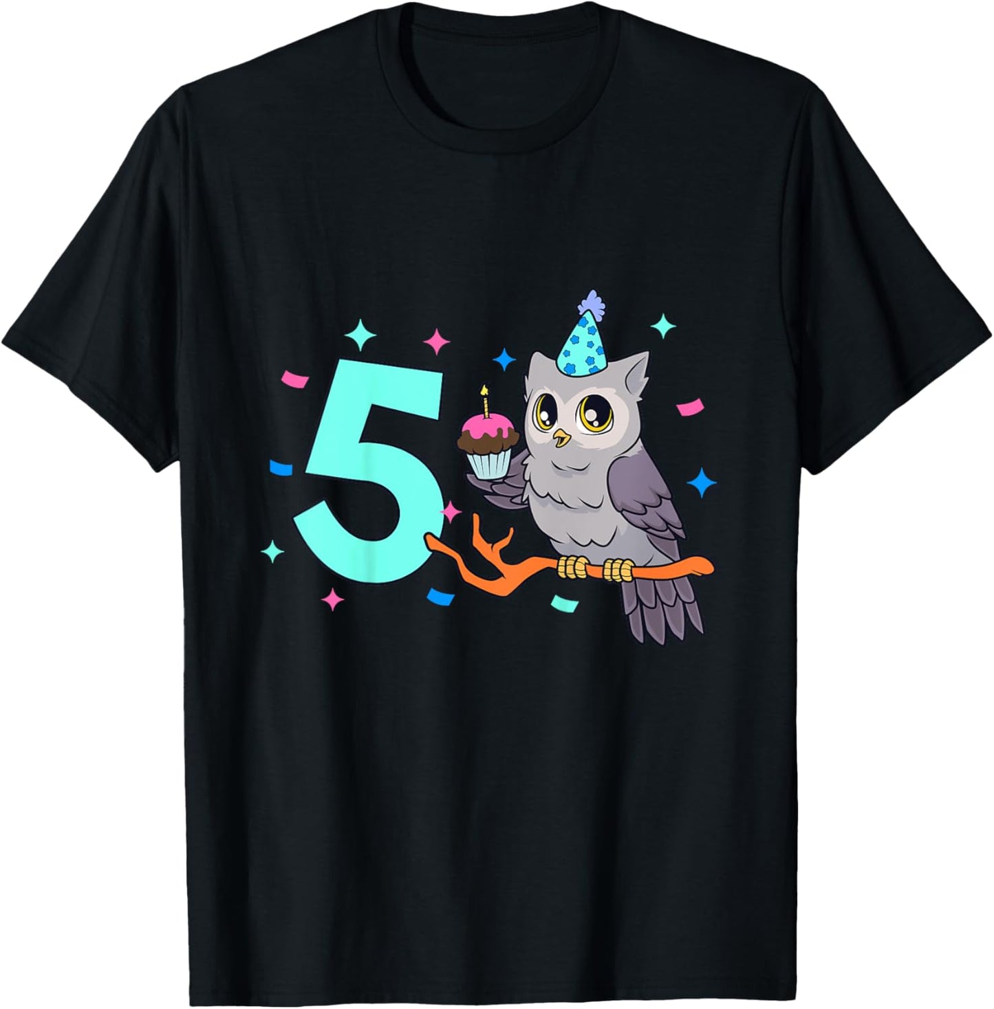 Kids I am 5 with owl - kids birthday 5 years old T-Shirt - T-Shirt | Black