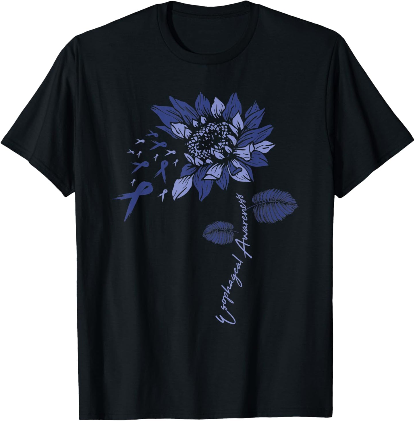 Sunflower Esophageal Cancer Awareness Ribbon Team Family T-Shirt - T-Shirt | Black