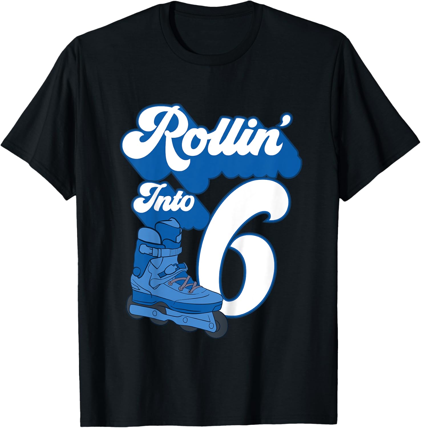 Kids Rollin' Into 6 Roller Skating Birthday 6th Boy Kids Skate T-Shirt - T-Shirt | Black