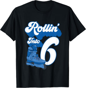 Kids Rollin' Into 6 Roller Skating Birthday 6th Boy Kids Skate T-Shirt - T-Shirt | Black