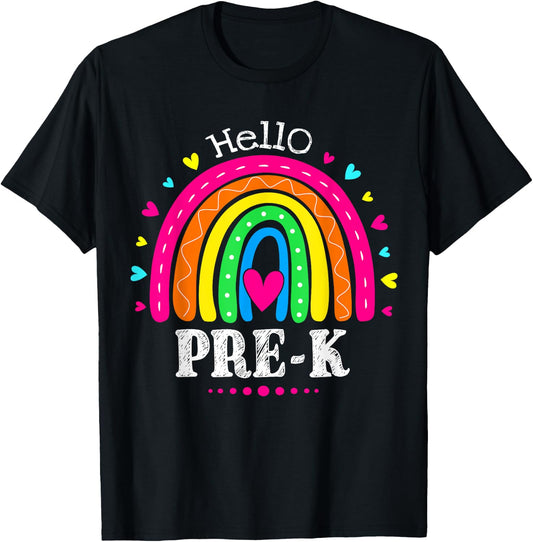 Cute Hello Pre-K Back To School Pre-K Teacher Rainbow Women Kids T-Shirt - T-Shirt | Black