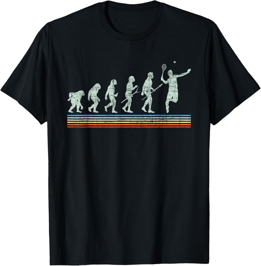 Retro Tennis Player Evolution - Racket Game Sports Lover T-Shirt - T-Shirt | Black