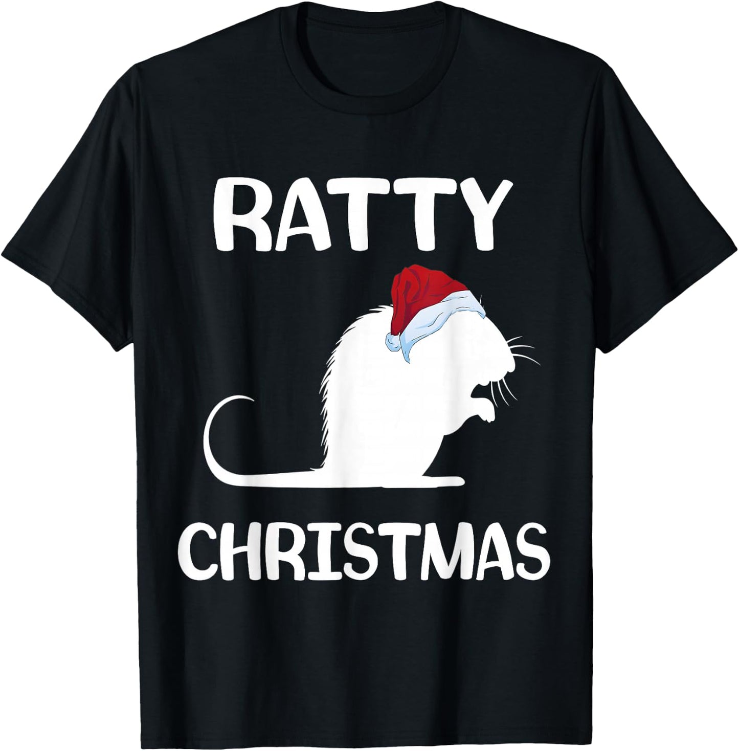 Ratty Christmas Santa Hat Rat Rodent Owner Mouse Rat Lover T-Shirt - T-Shirt | Black