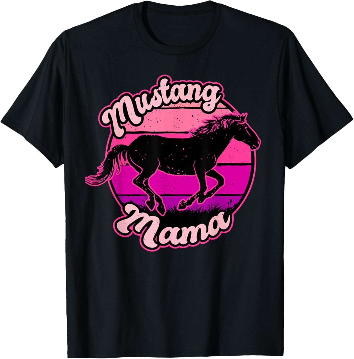 Mustang Mama, Mother Day, Mum, Horse Lover, Western, Retro T-Shirt - T-Shirt | Black