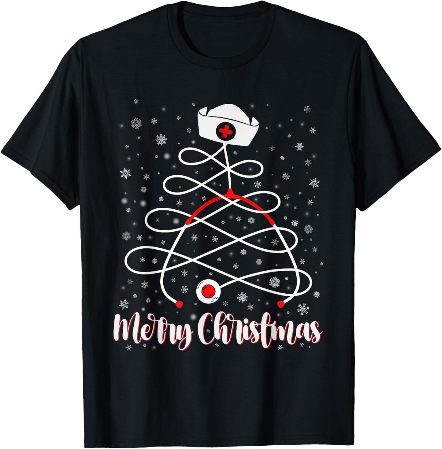 Merry Christmas Nurse Tree Xmas Scrub Women Men T-Shirt - T-Shirt | Black