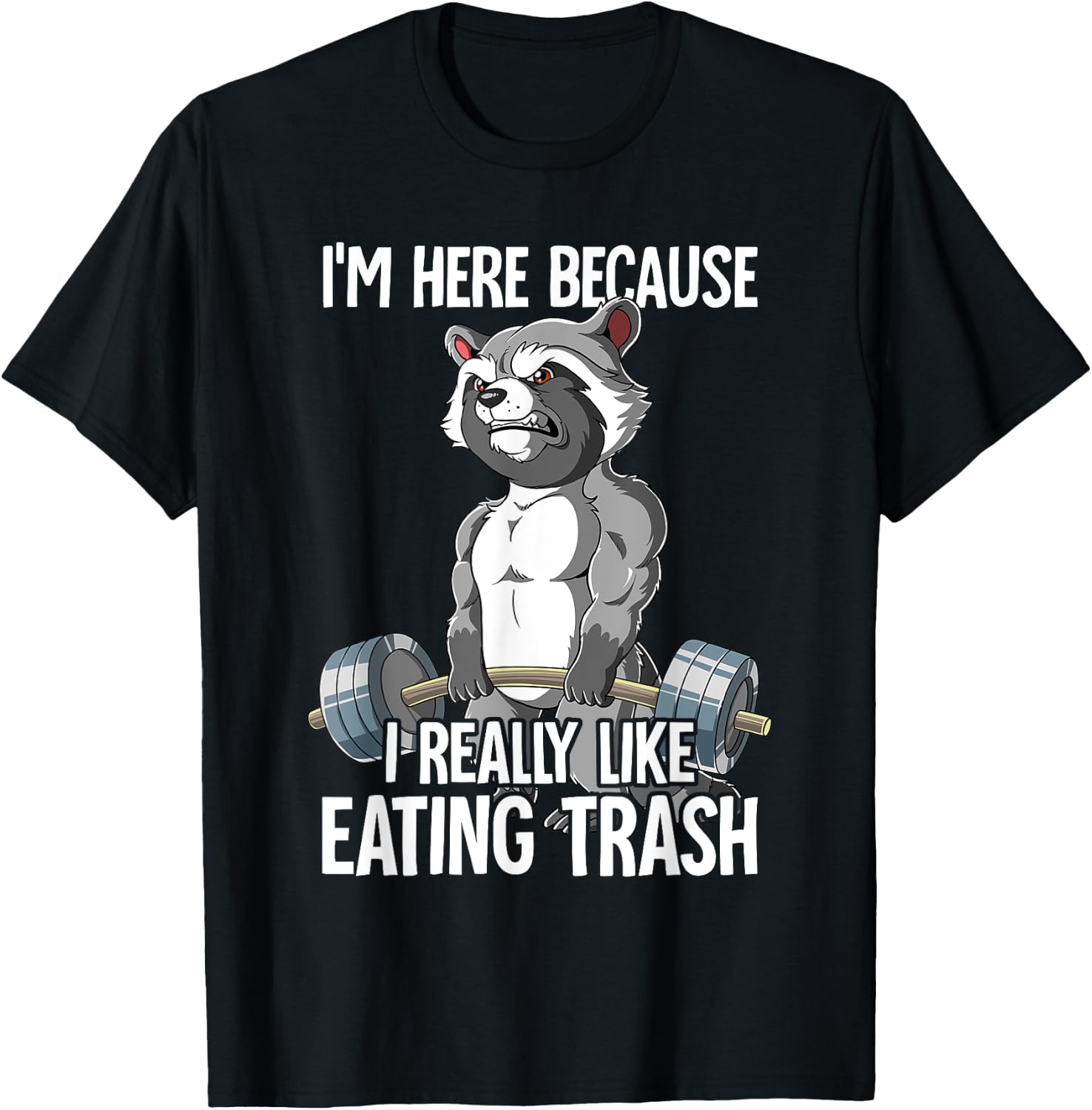 Raccoon Gym Weight Training Bodybuilder T-Shirt - T-Shirt | Black