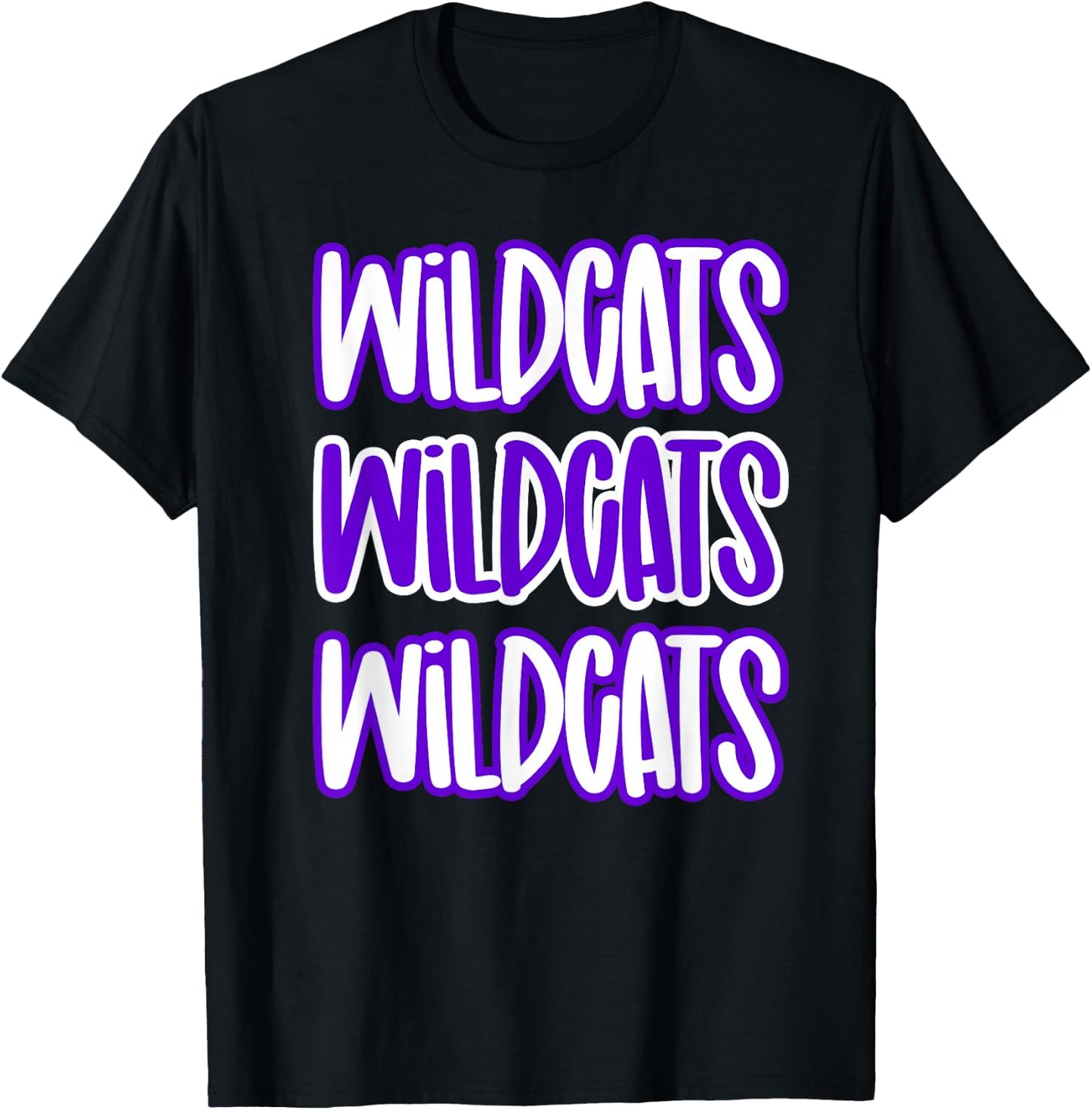 Wildcats Repeating School Spirit Purple White T-Shirt - T-Shirt | Black