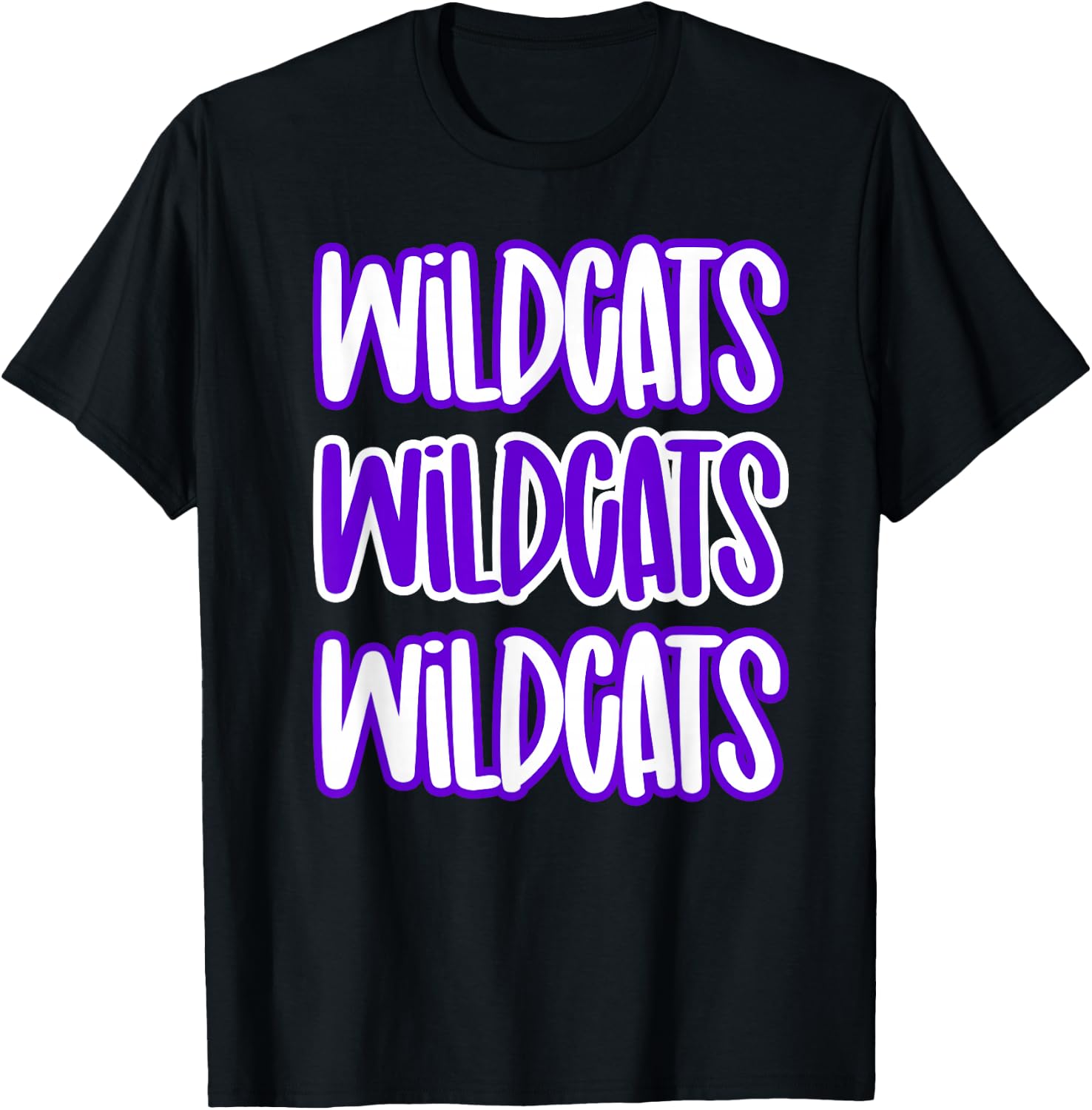 Wildcats Repeating School Spirit Purple White T-Shirt - T-Shirt | Black
