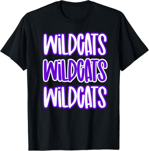 Wildcats Repeating School Spirit Purple White T-Shirt - T-Shirt | Black