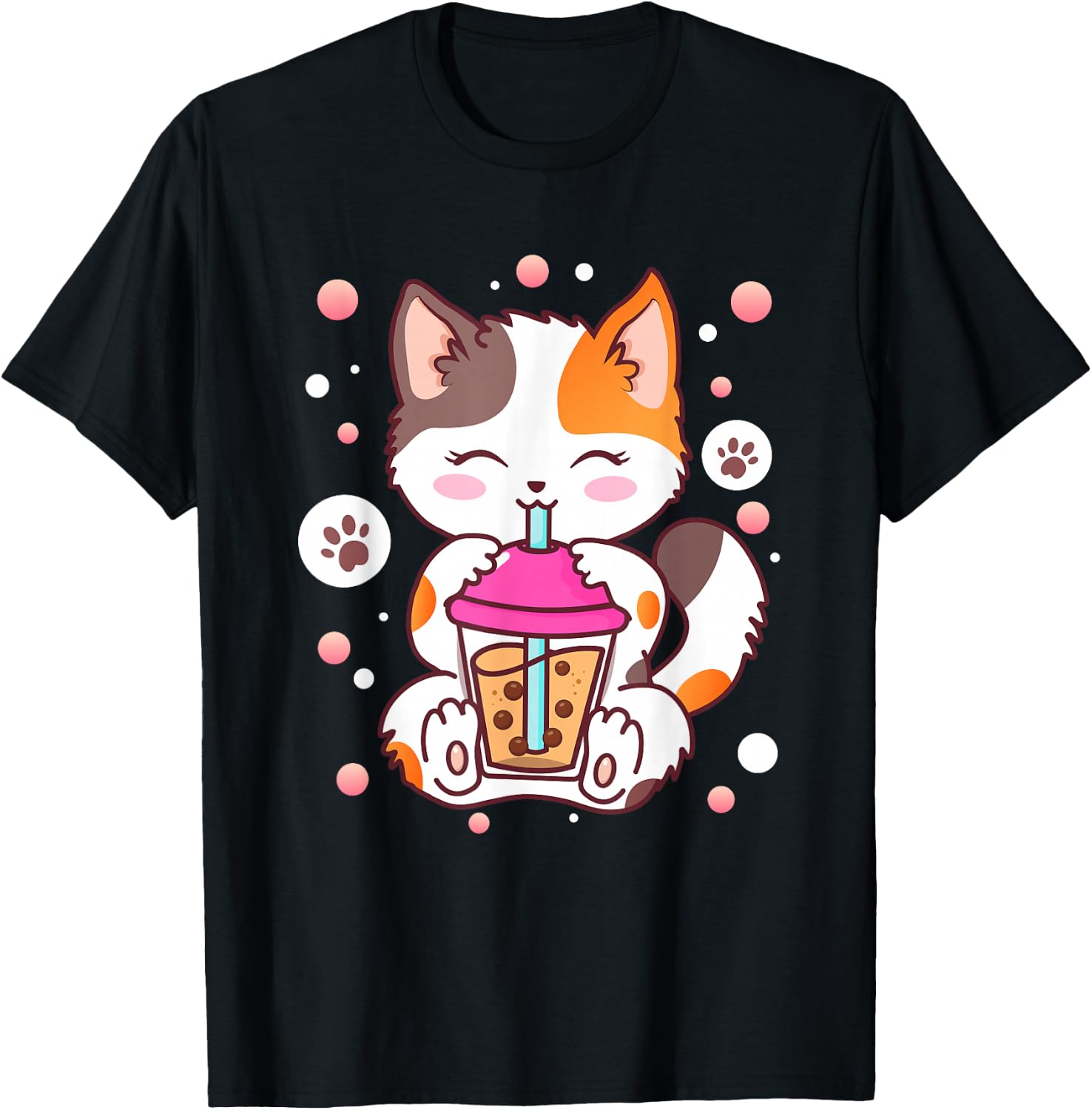 Cat Boba Tea Bubble Tea Kawaii Anime Japanese Neko Girl Teen T-Shirt - T-Shirt | Black