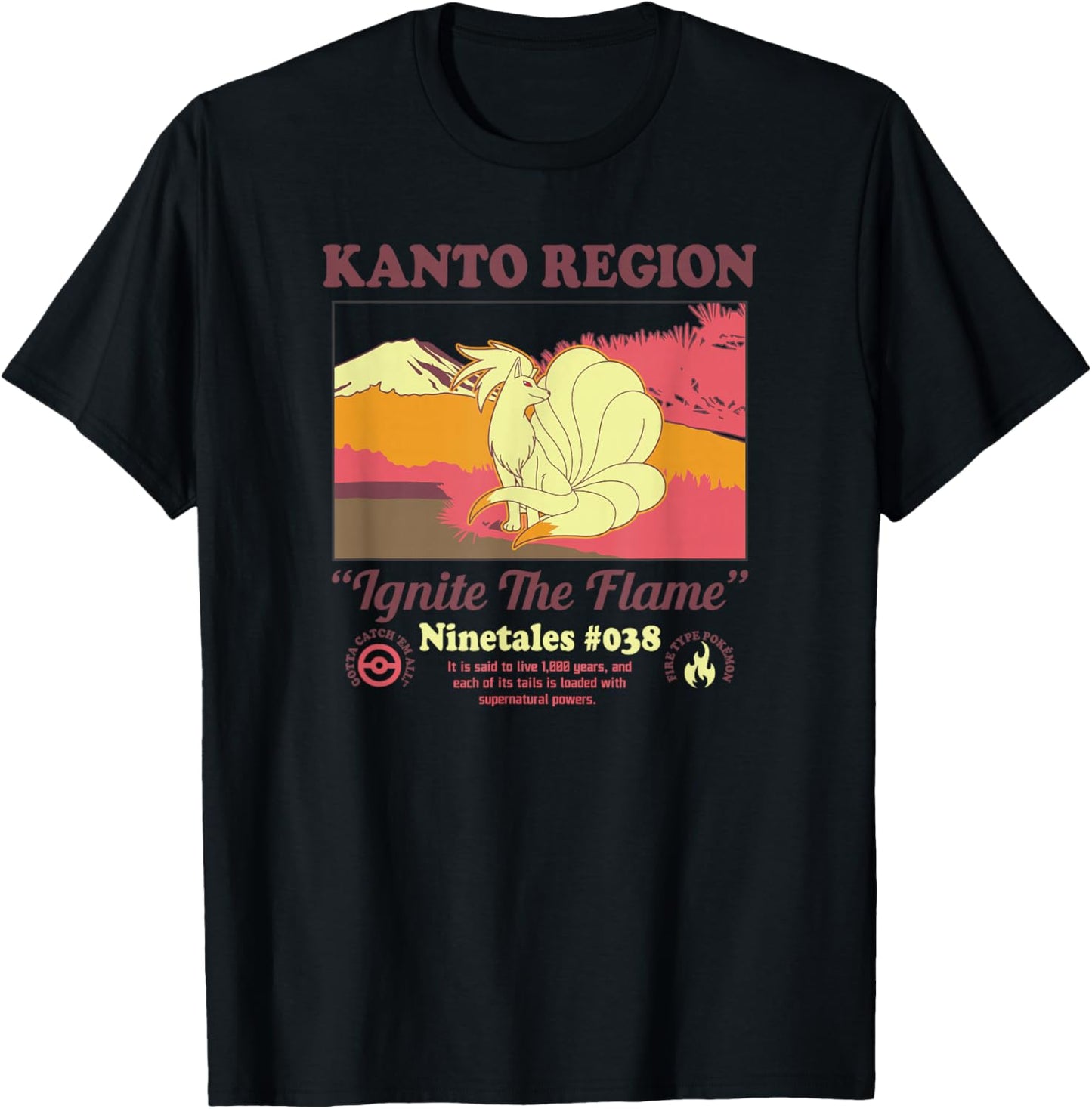 Pokémon Ninetales Kanto Region Ignite The Flame Portrait T-Shirt - T-Shirt | Black