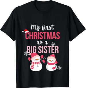 Kids My First One As A Big Sister Promoted Christmas Snowman T-Shirt - T-Shirt | Black