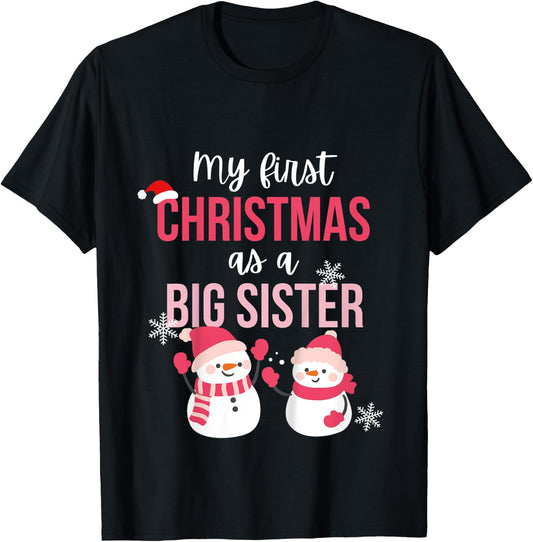 Kids My First One As A Big Sister Promoted Christmas Snowman T-Shirt - T-Shirt | Black