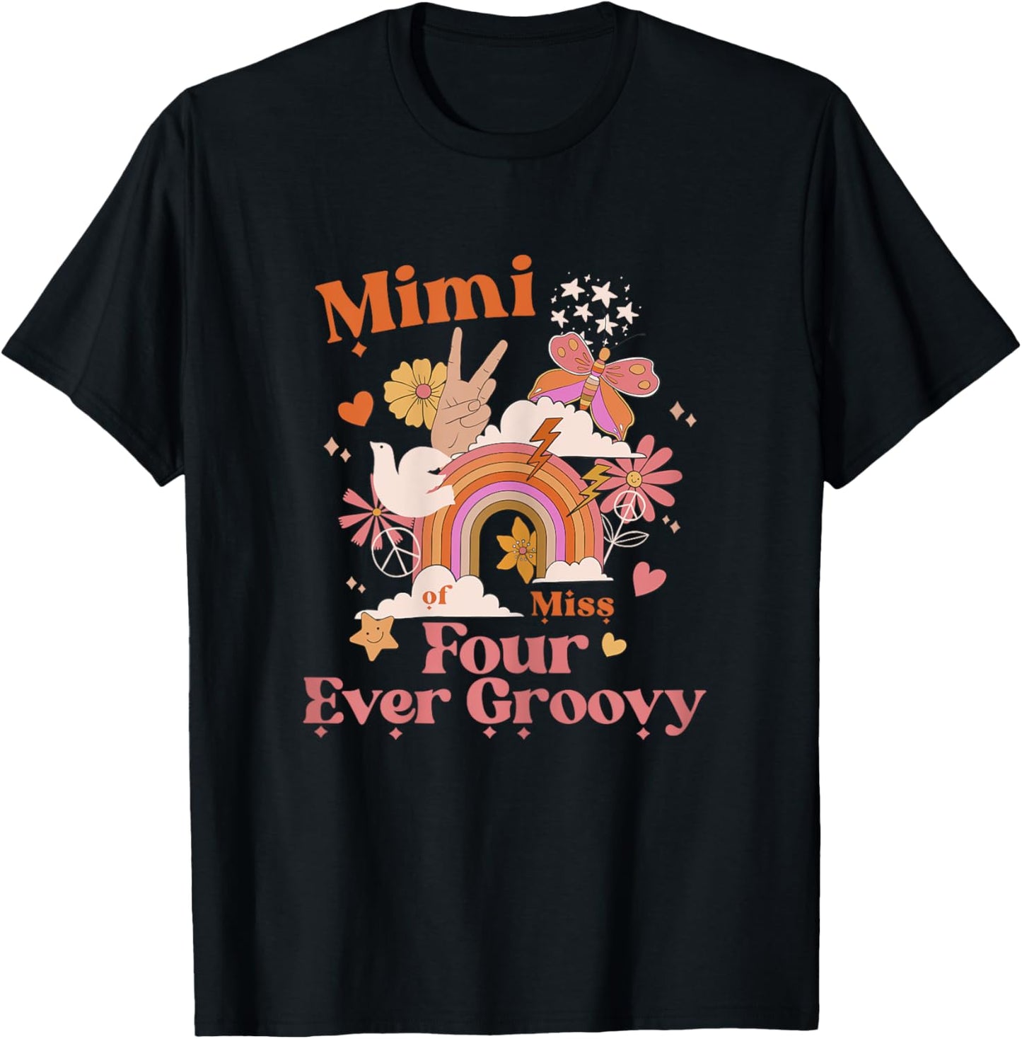 Mimi Mom 4th Birthday Four Ever Groovy Retro Bday Party T-Shirt - T-Shirt | Black