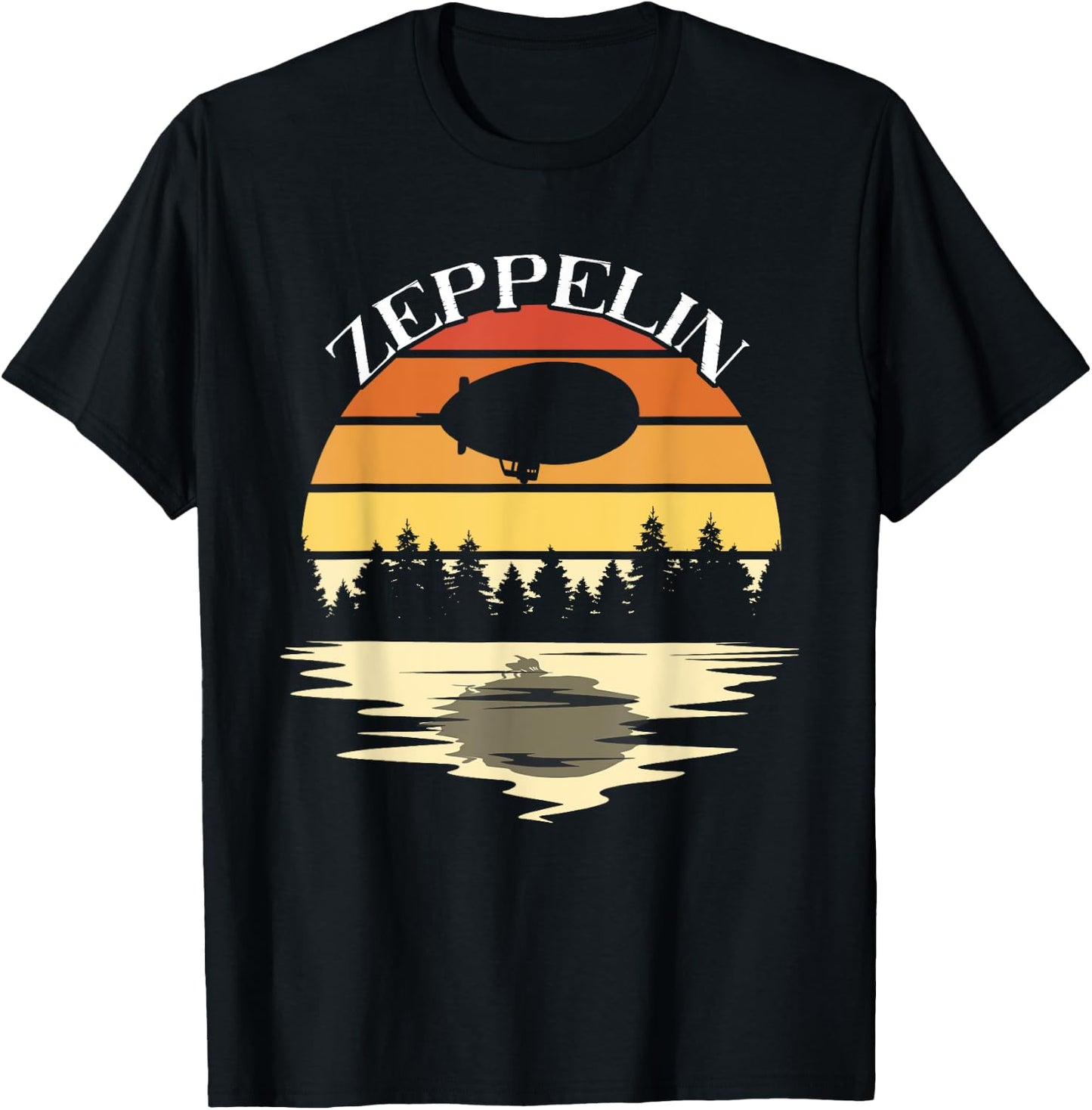 Zeppelin Retro Dirigible Landscape Blimp Zepelin Airship T-Shirt - T-Shirt | Black
