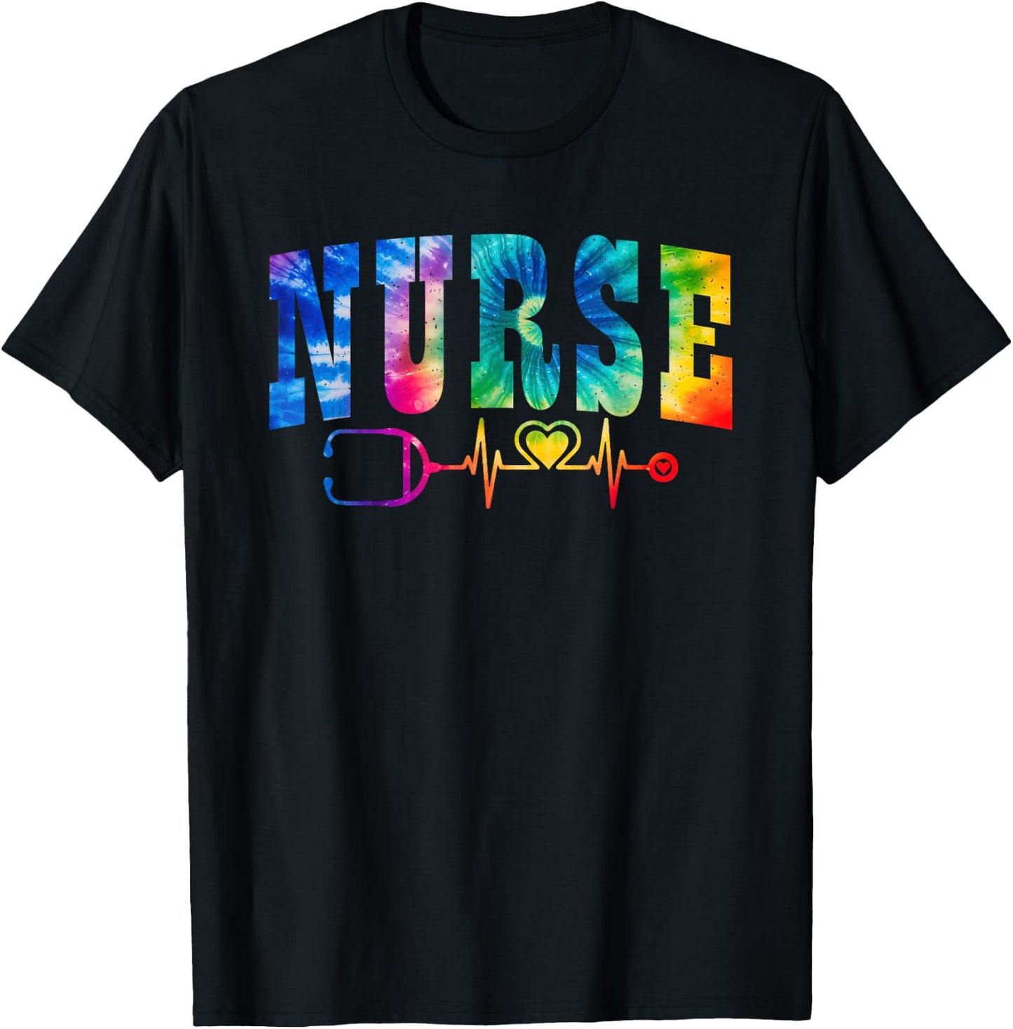Nurse's Life Tie Dye Heart Stethoscope Nurse Week 2025 T-Shirt - T-Shirt | Black