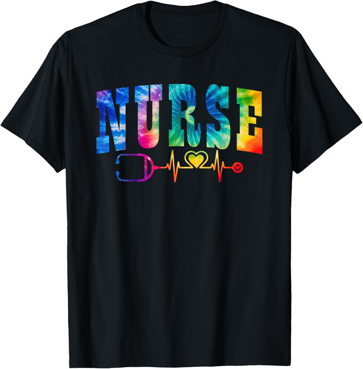 Nurse's Life Tie Dye Heart Stethoscope Nurse Week 2025 T-Shirt - T-Shirt | Black