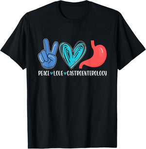 Peace Love Gastroenterology | Gastro Gastroenterologist T-Shirt - T-Shirt | Black