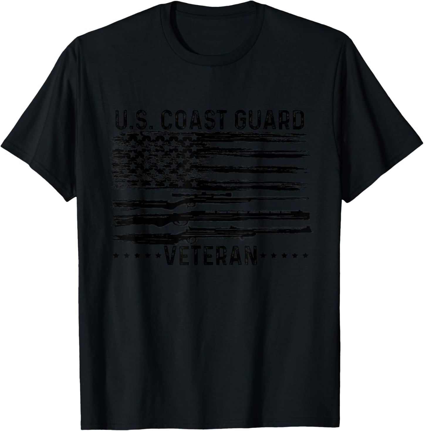 US Coast Guard Veteran USCG Distressed American Flag T-Shirt - T-Shirt | Black