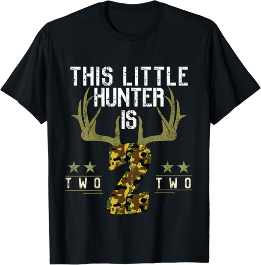 Kids 2th Birthday Funny Deer Hunter Two Years Old Boy Hunting T-Shirt - T-Shirt | Black