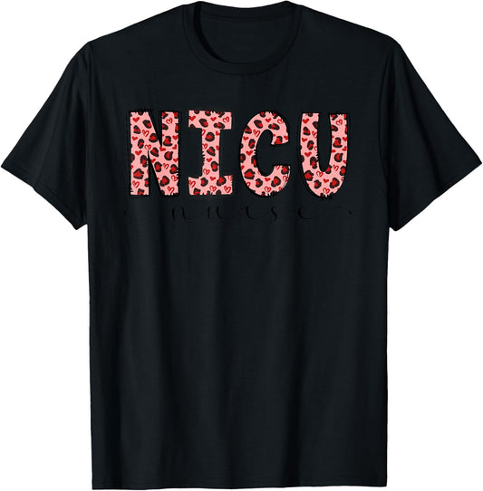NICU Nurse Leopard Neonatal Intensive Care Unit Nursing T-Shirt - T-Shirt | Black