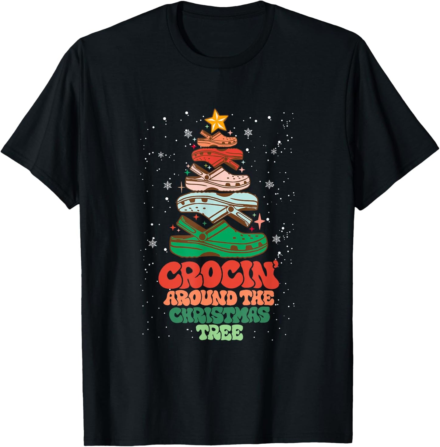 Funny Christmas Crocing Around The Christmas Tree Vintage T-Shirt - T-Shirt | Black