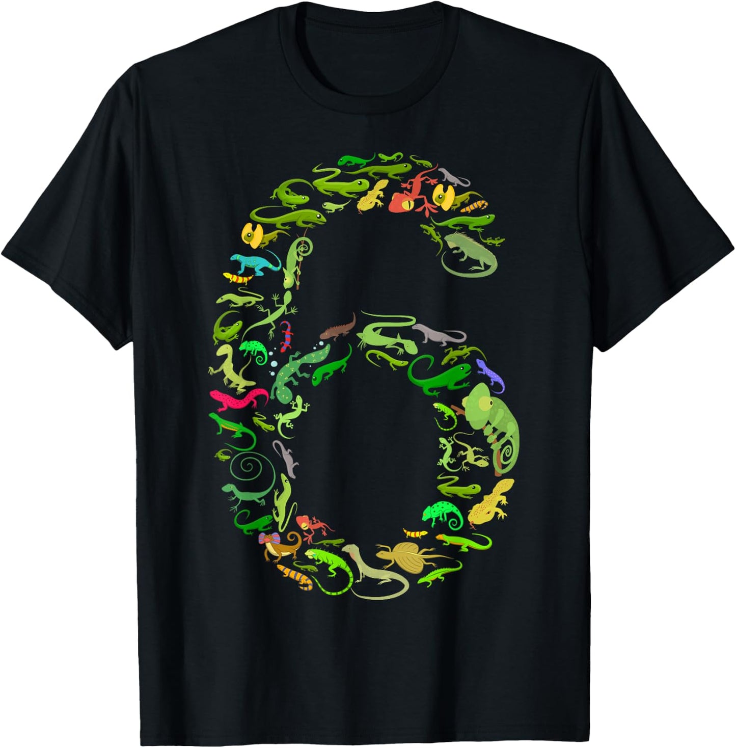 6th Birthday Lizard Reptile Birthday Party 6 Year Old T-Shirt - T-Shirt | Black