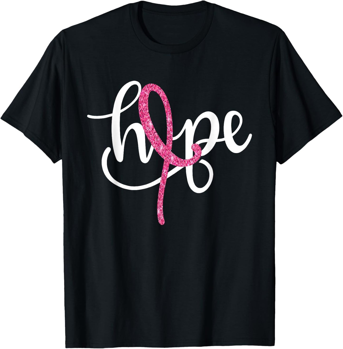 Hope Pink Ribbon Breast Cancer Awareness Support Women Girls T-Shirt - T-Shirt | Black