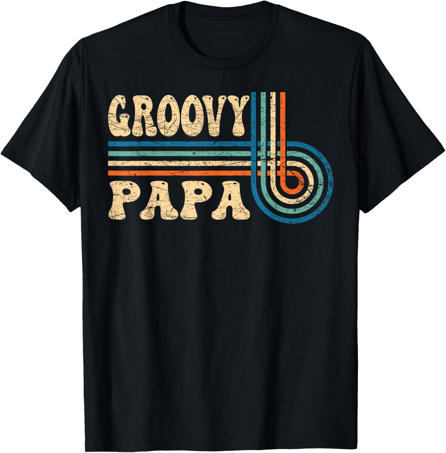 Groovy Papa 70s Aesthetic Nostalgia 1970's Retro Groovy Dad T-Shirt - T-Shirt | Black