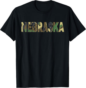 Nebraska Camouflage Men Women & Kids Camo Nebraska T-Shirt - T-Shirt | Black