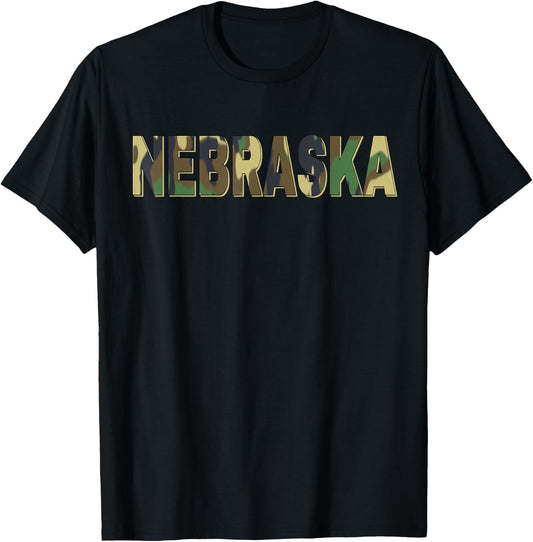 Nebraska Camouflage Men Women & Kids Camo Nebraska T-Shirt - T-Shirt | Black