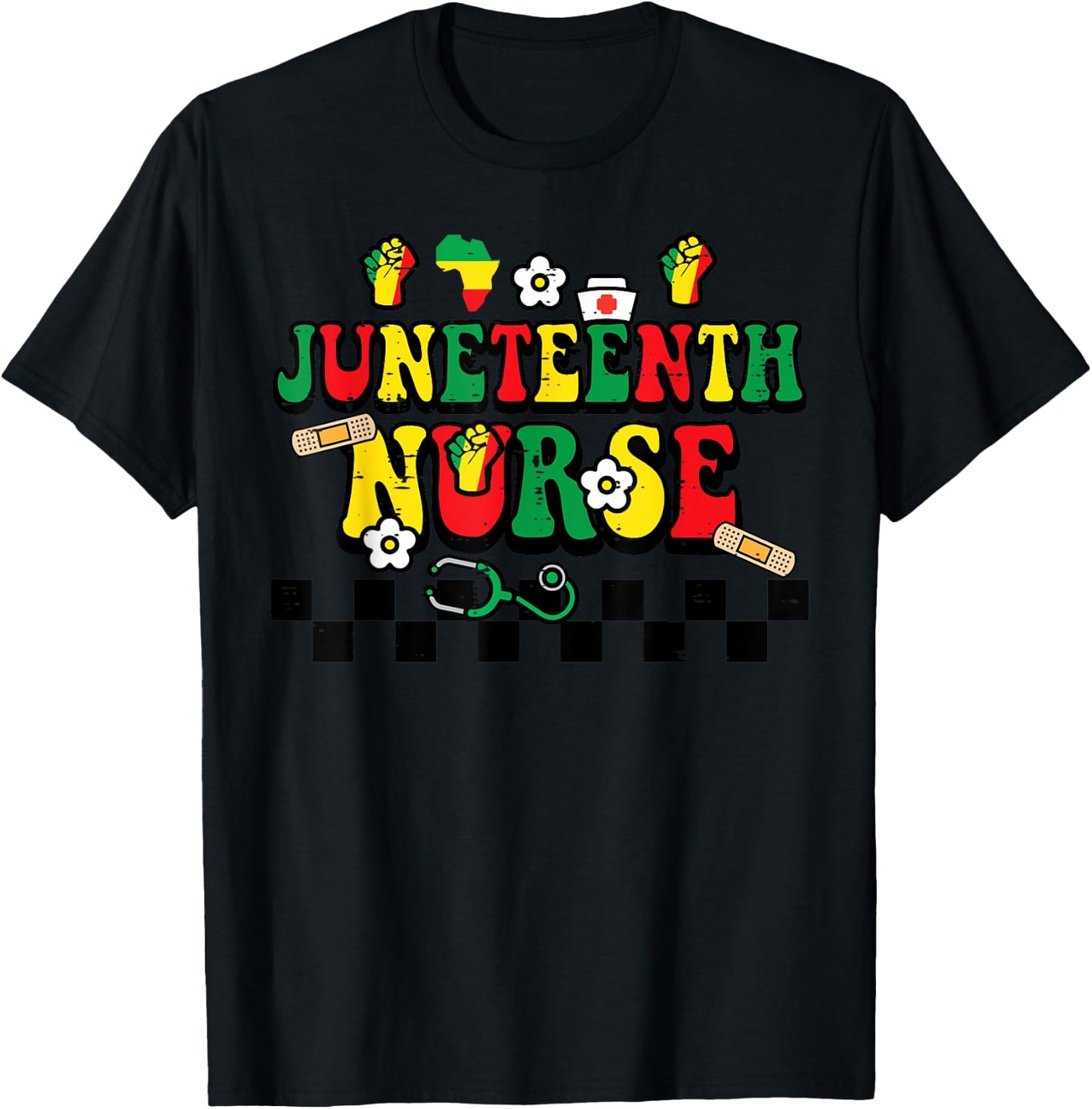 Juneteenth Black Nurse Retro 1865 Groovy Scrub Top Men Women T-Shirt - T-Shirt | Black