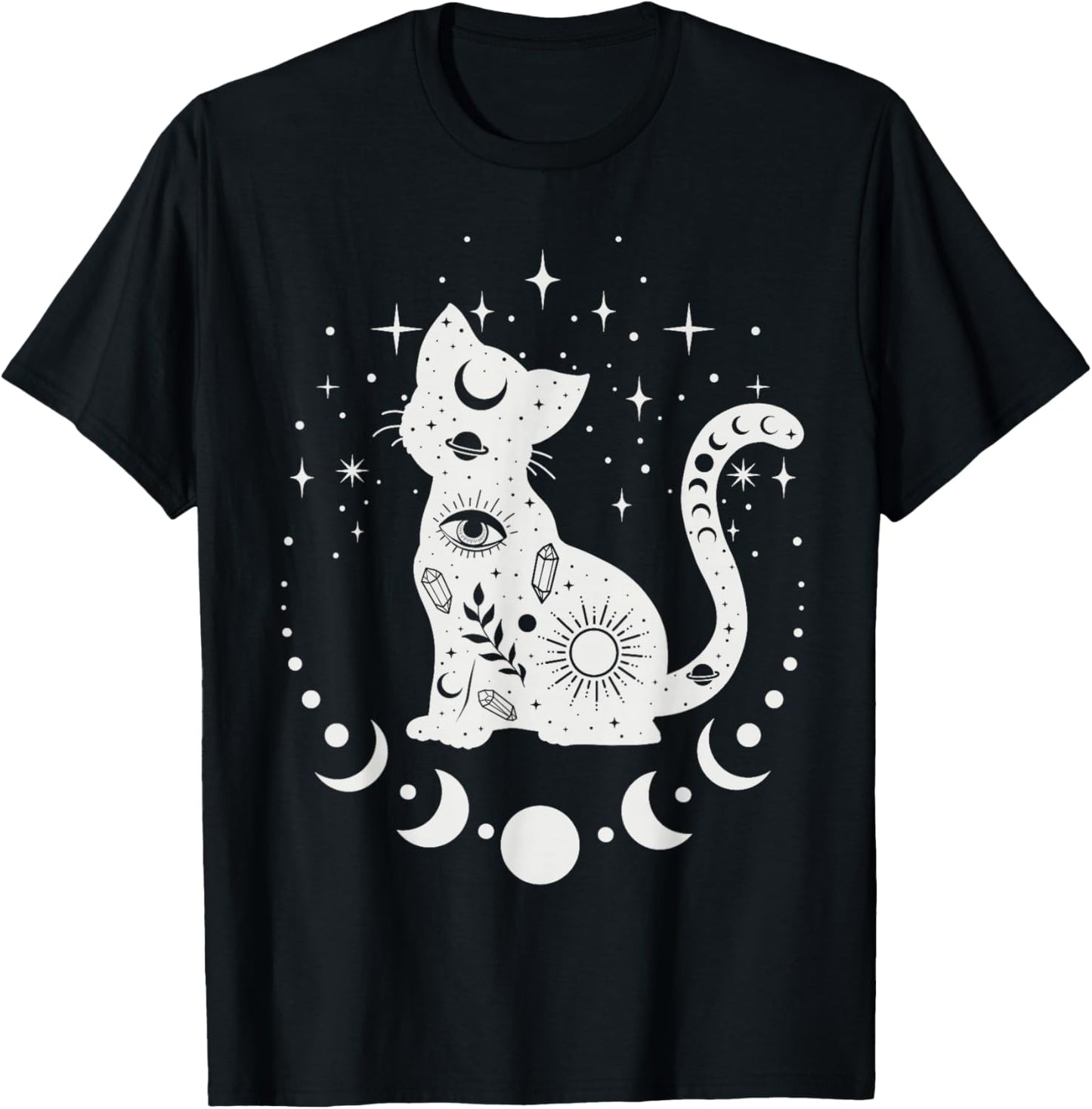 Celestial Cat, Astrology Cat, Spiritual Cat T-Shirt - T-Shirt | Black
