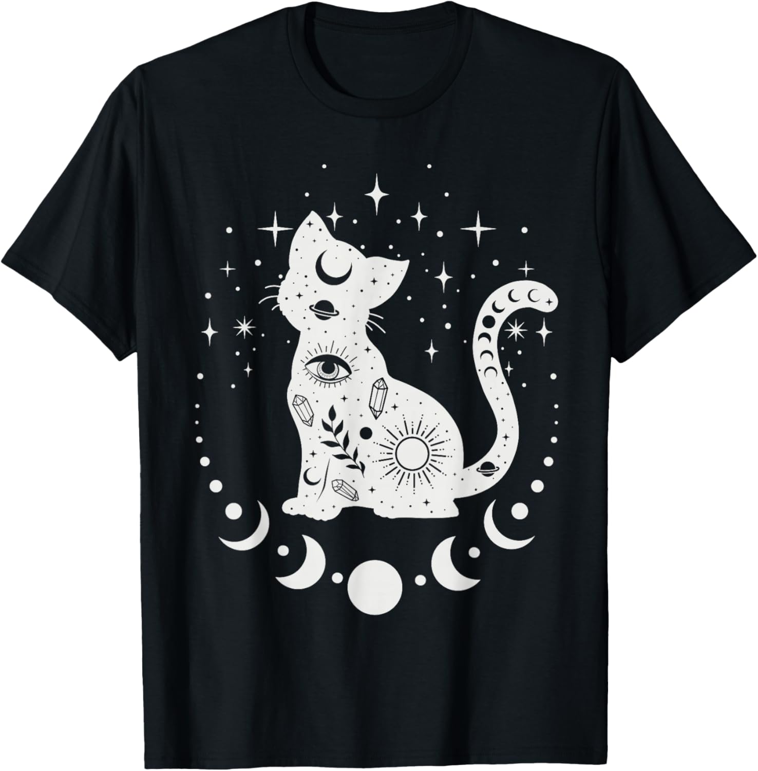 Celestial Cat, Astrology Cat, Spiritual Cat T-Shirt - T-Shirt | Black