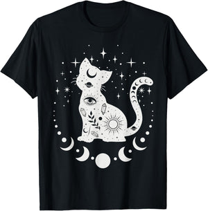 Celestial Cat, Astrology Cat, Spiritual Cat T-Shirt - T-Shirt | Black