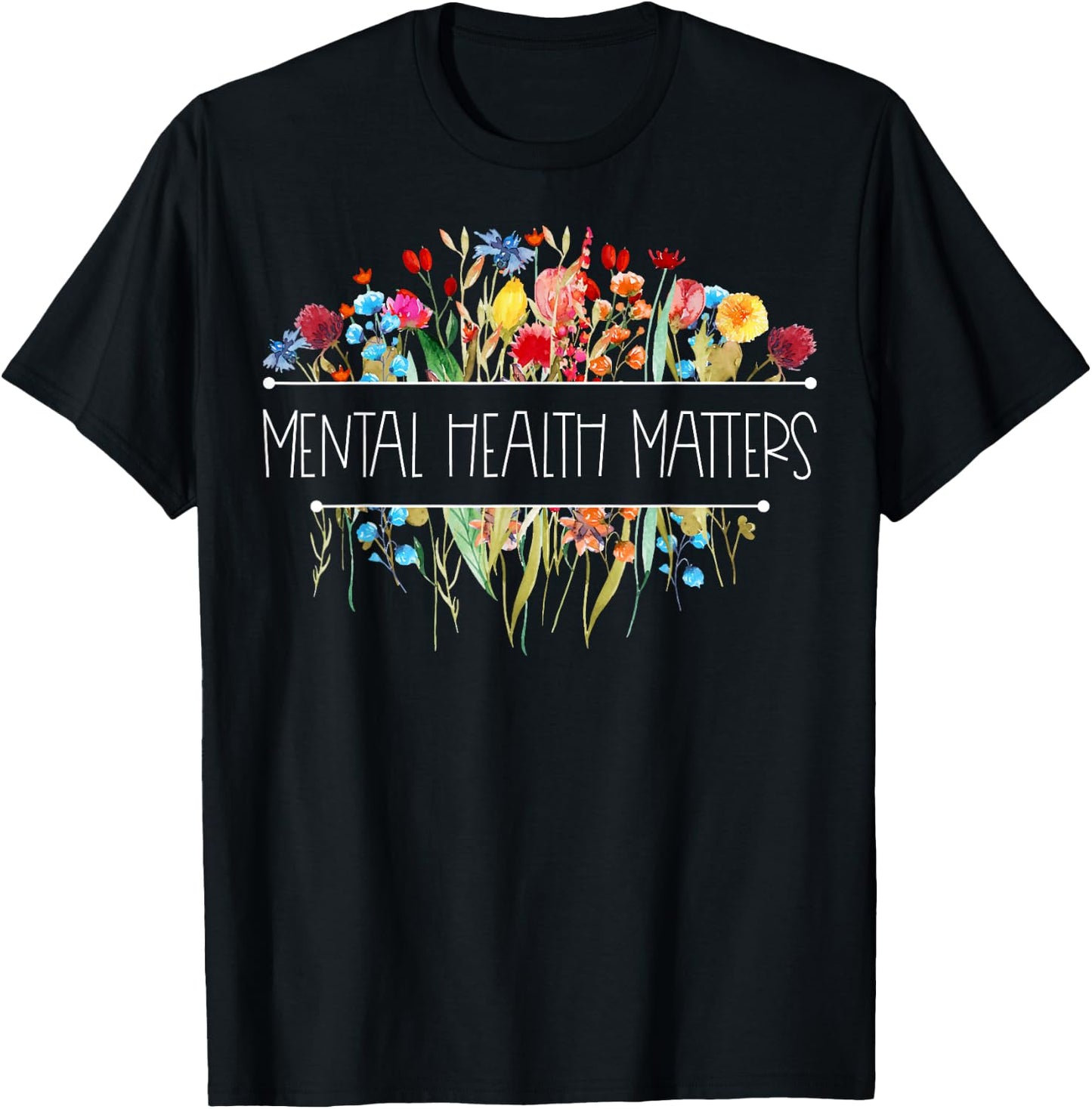 Retro Vintage Wildflower Mental Health Matters Awareness T-Shirt - T-Shirt | Black