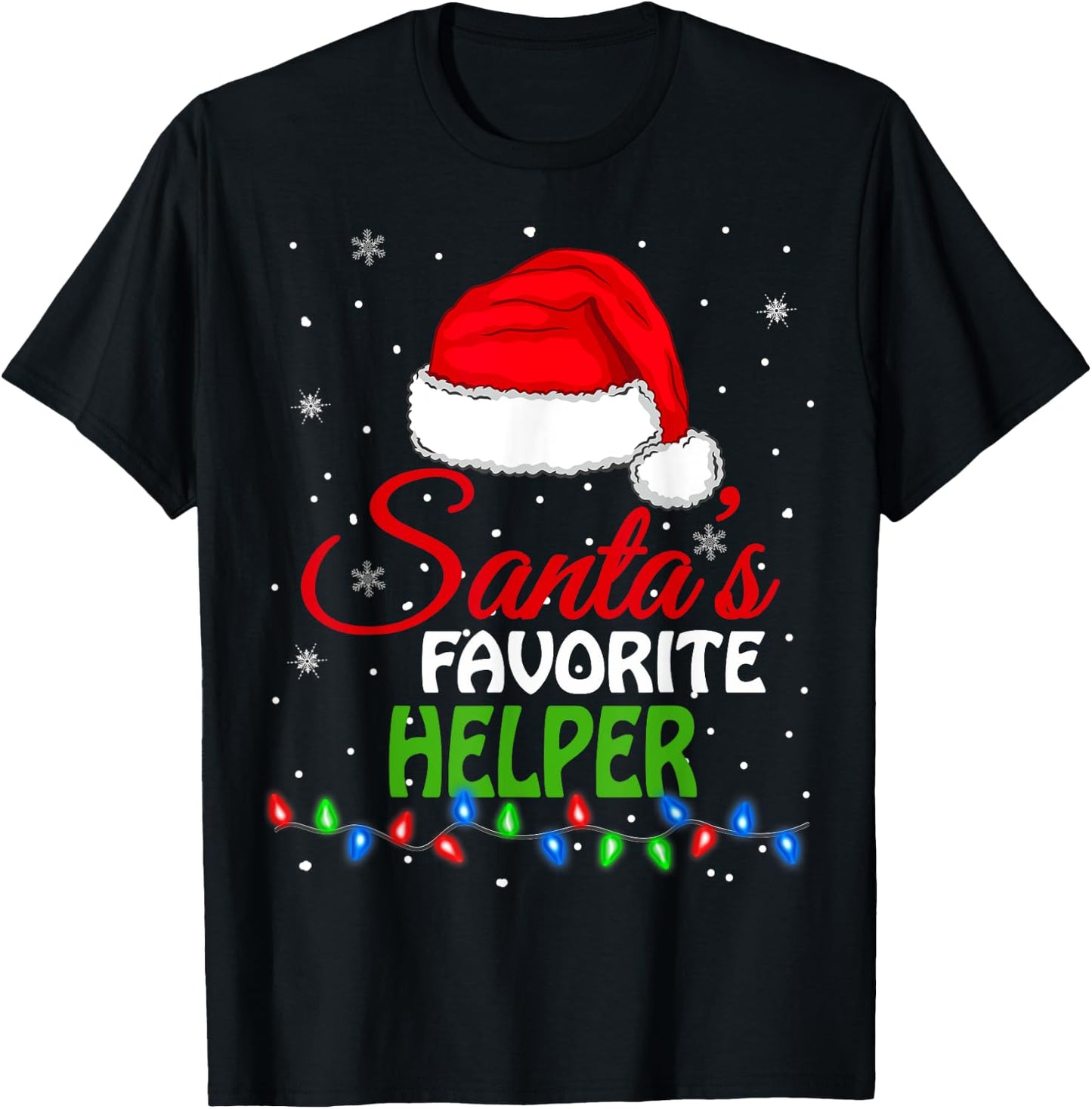 Santa's Favorite Helper Santa Hat Lights. Funny Christmas T-Shirt - T-Shirt | Black