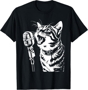 Cat Singing with Microphone Cats Singer Women T-Shirt - T-Shirt | Black