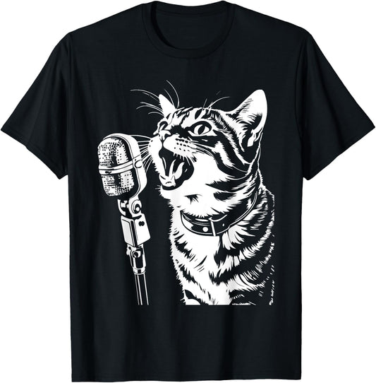 Cat Singing with Microphone Cats Singer Women T-Shirt - T-Shirt | Black
