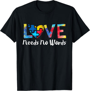 Puzzle Heart Love Autism Awareness Needs No Words Tie Dye T-Shirt - T-Shirt | Black