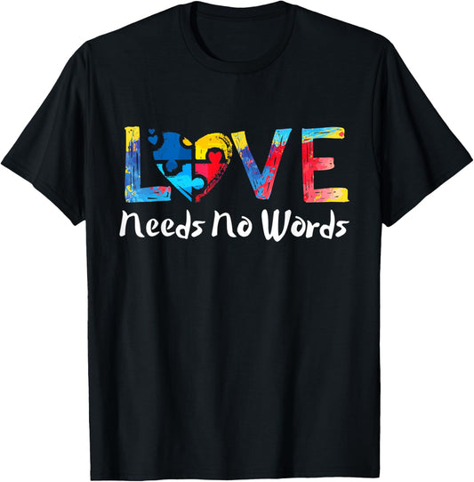 Puzzle Heart Love Autism Awareness Needs No Words Tie Dye T-Shirt - T-Shirt | Black