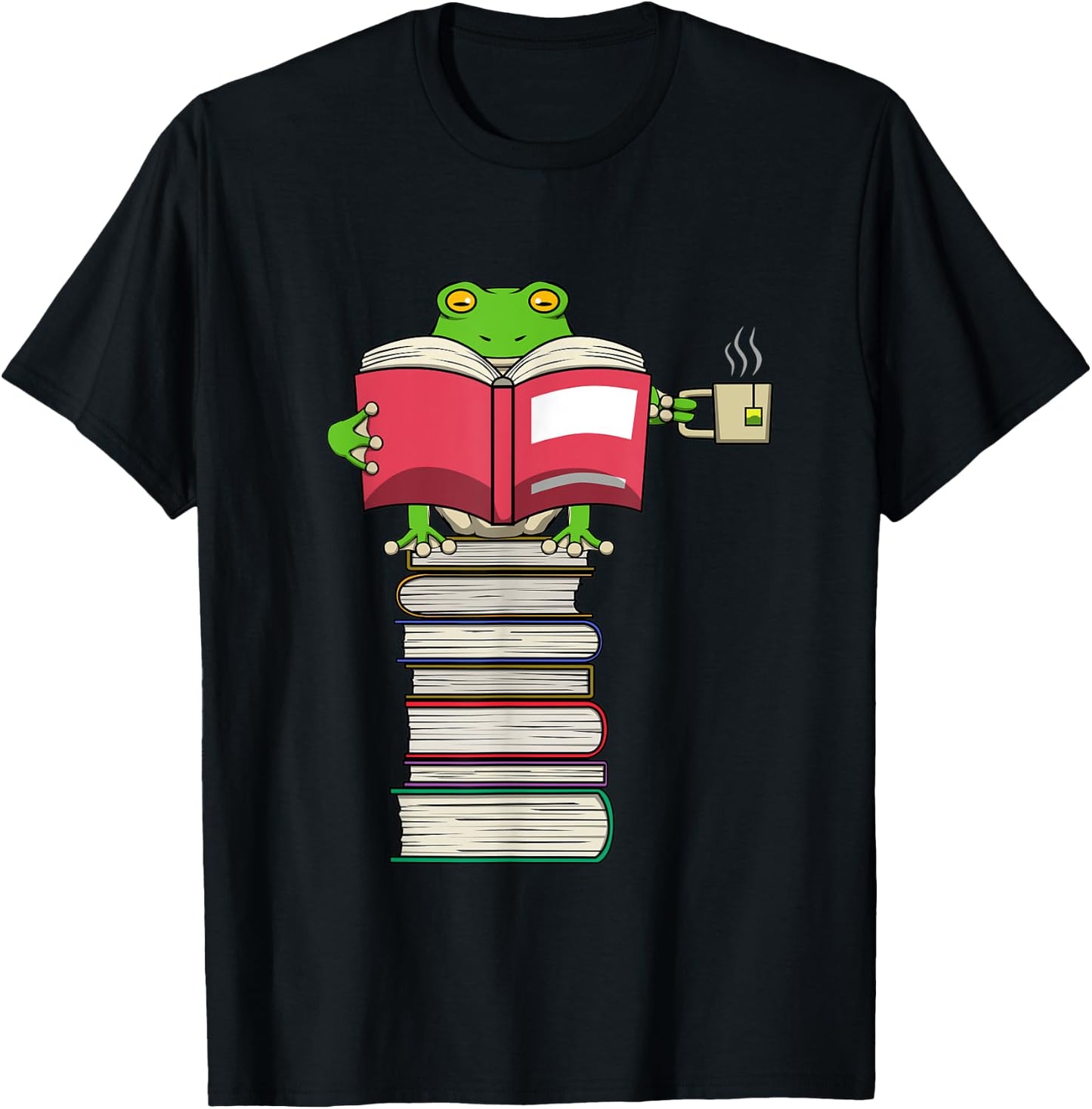 Funny Frog Reading Books and Drinking Tea T-Shirt - T-Shirt | Black