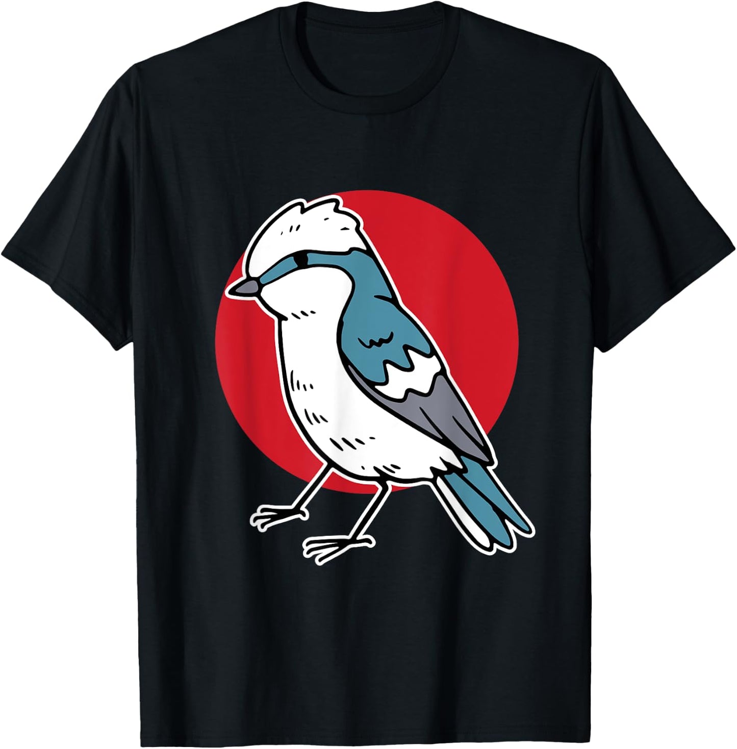 Cartoon Blue Jay Blue Bird On Red Circle T-Shirt - T-Shirt | Black